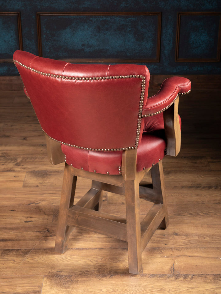 Tufted Crimson Leather Bar Stool