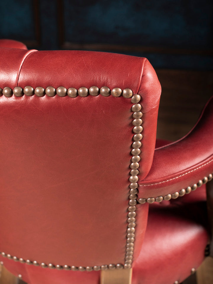 Tufted Crimson Leather Bar Stool