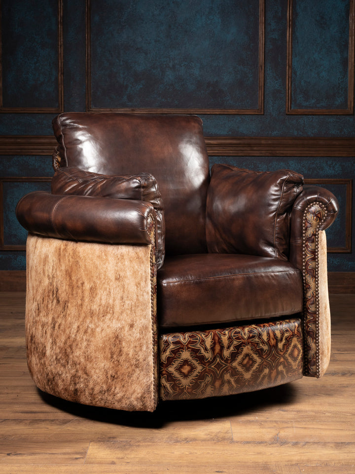Burnished Brown Leather Snug Swivel Recliner