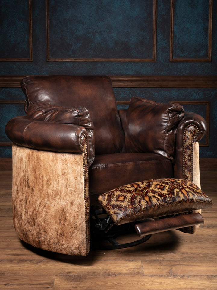 Burnished Brown Leather Snug Swivel Recliner