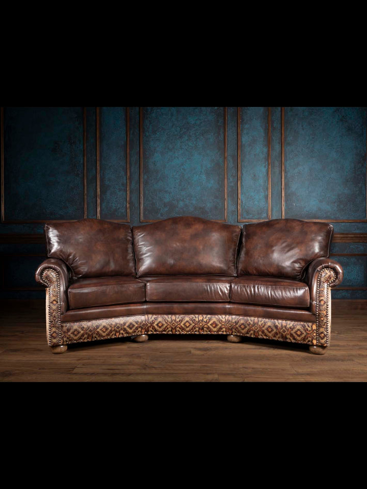 Burnished Brown Leather Curved Sofa