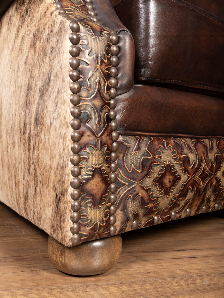 Burnished Brown Leather Curved Sofa