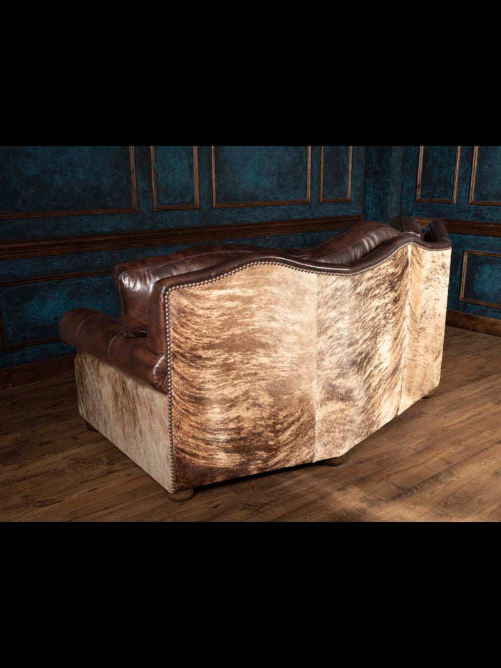 Burnished Brown Leather Curved Sofa