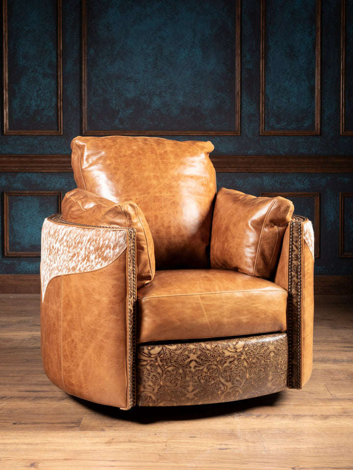 Two Tone Western Longhorn Snug Swivel Recliner