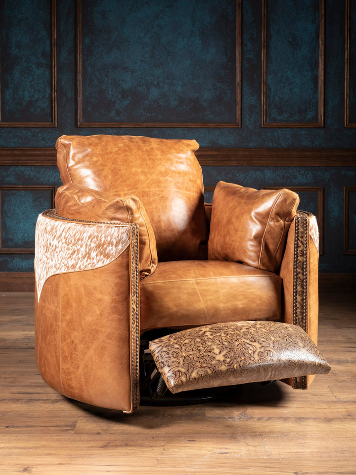 Two Tone Western Longhorn Snug Swivel Recliner