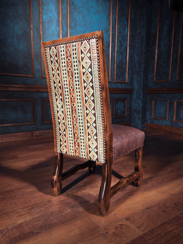 Navajo Turquoise Brown Leather Side Chair