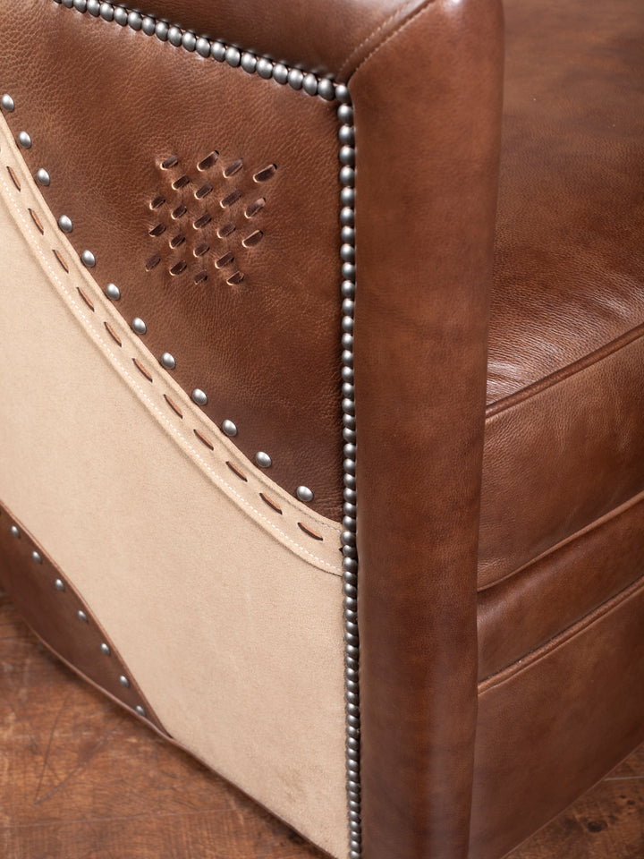 Stud Stitch Leather Swivel Chair