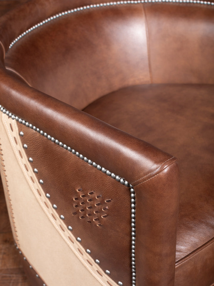 Stud Stitch Leather Swivel Chair