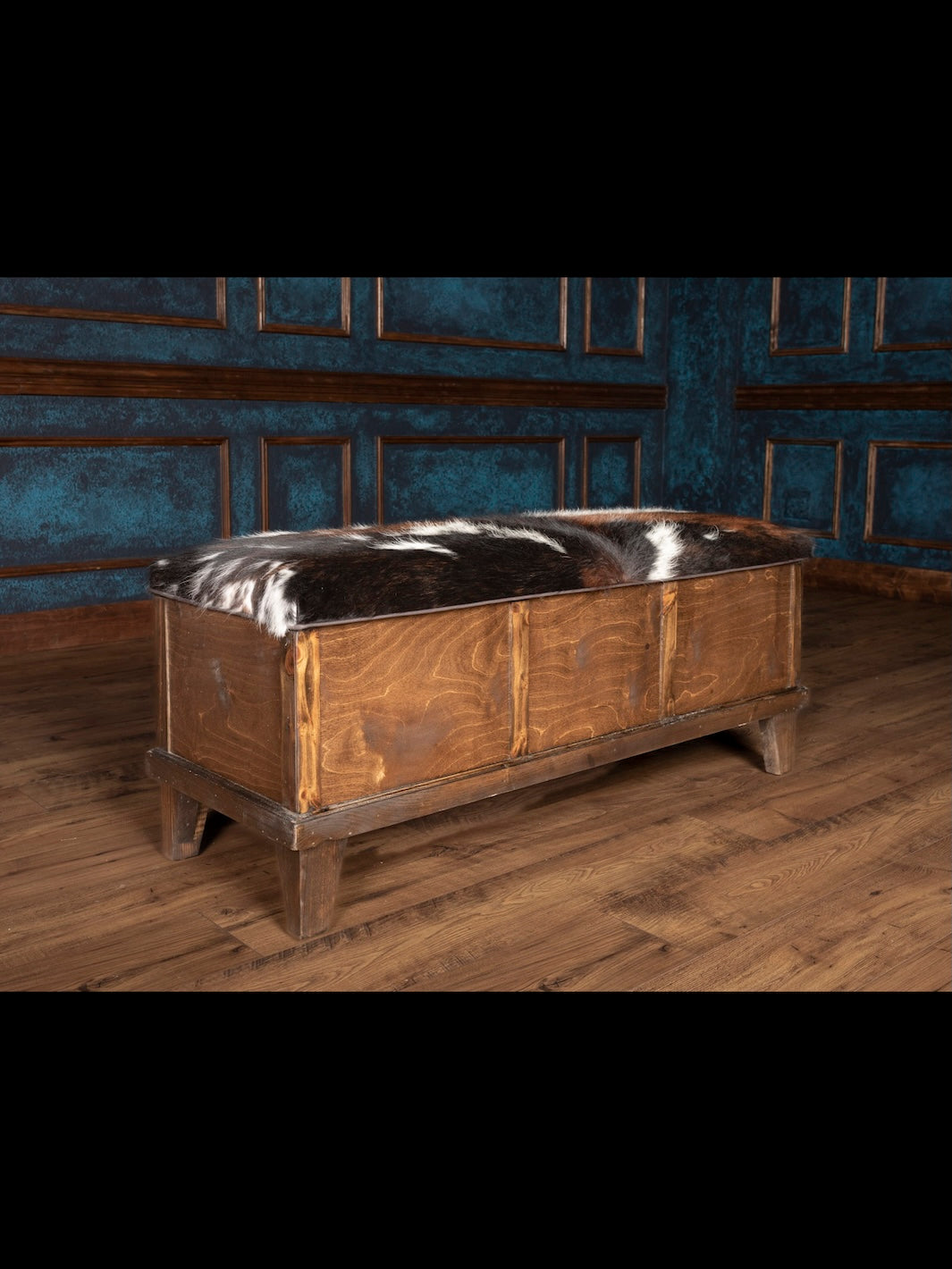 Tri Color Cowhide Storage Trunk Bench
