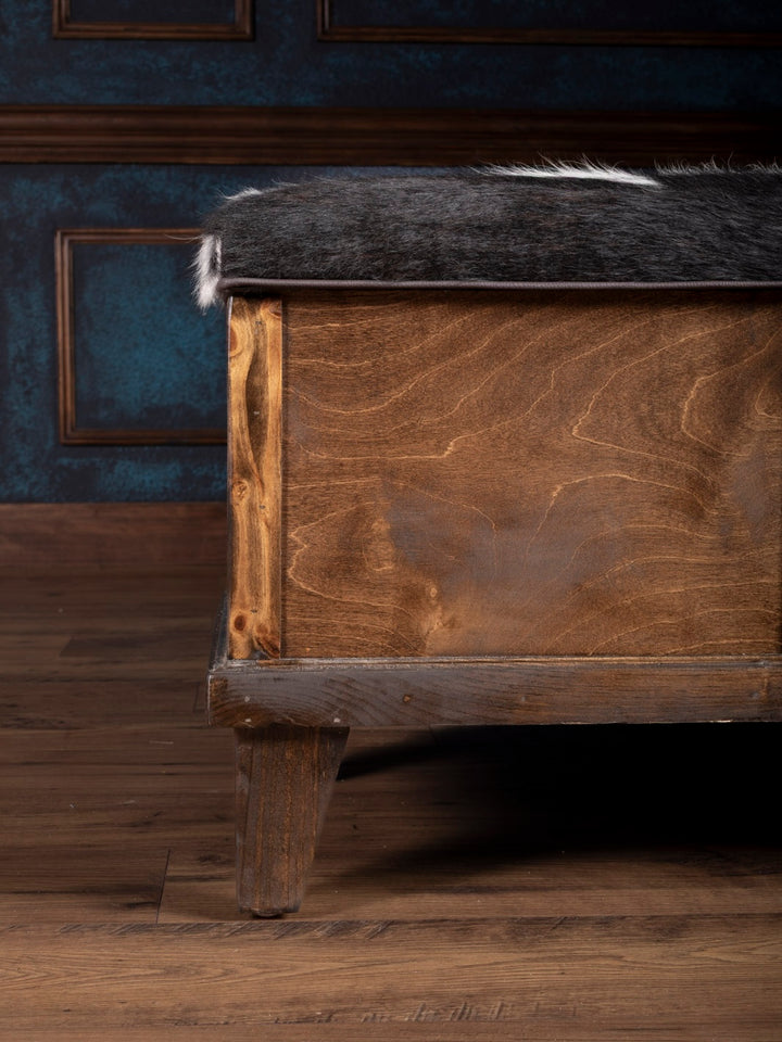 Tri Color Cowhide Storage Trunk Bench