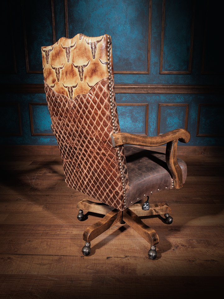 Diamond Longhorn Leather Desk Chair