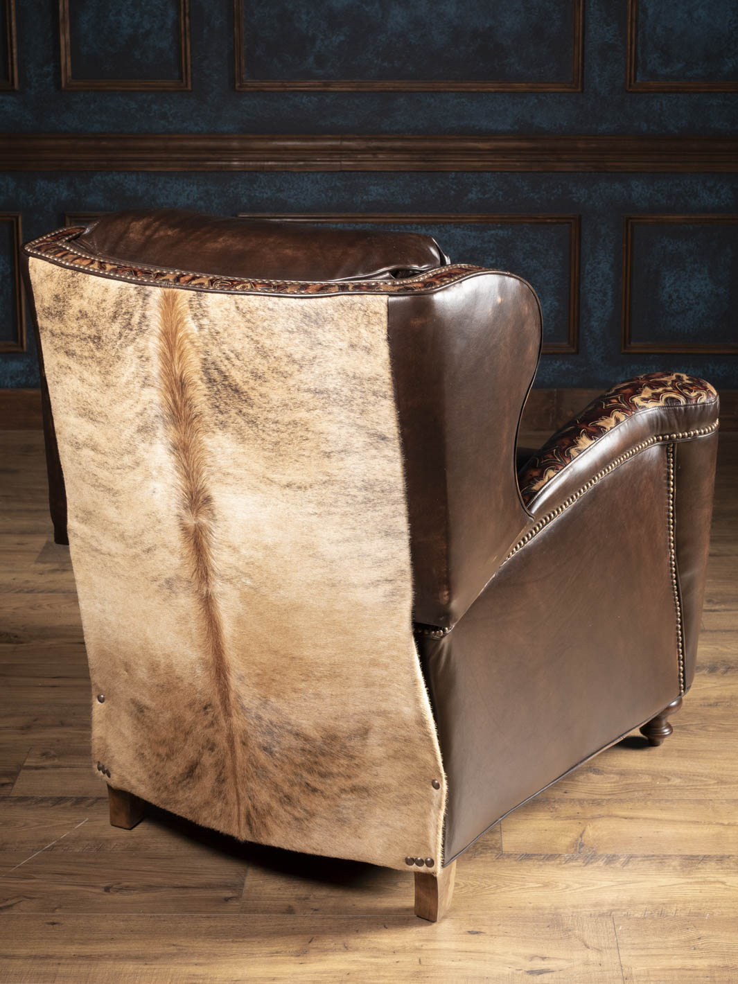 Back view of the Utah Bronco Recliner showing the tall divided back and burnished leather