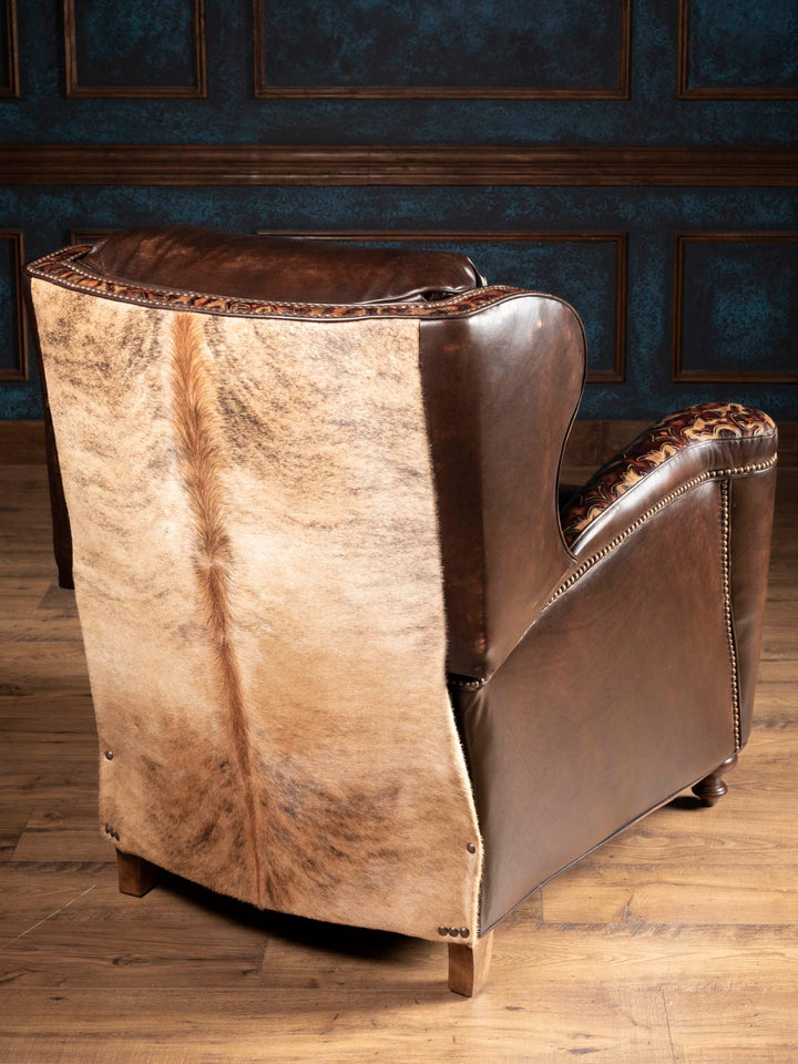 Back view of the Utah Bronco Recliner showing the tall divided back and burnished leather
