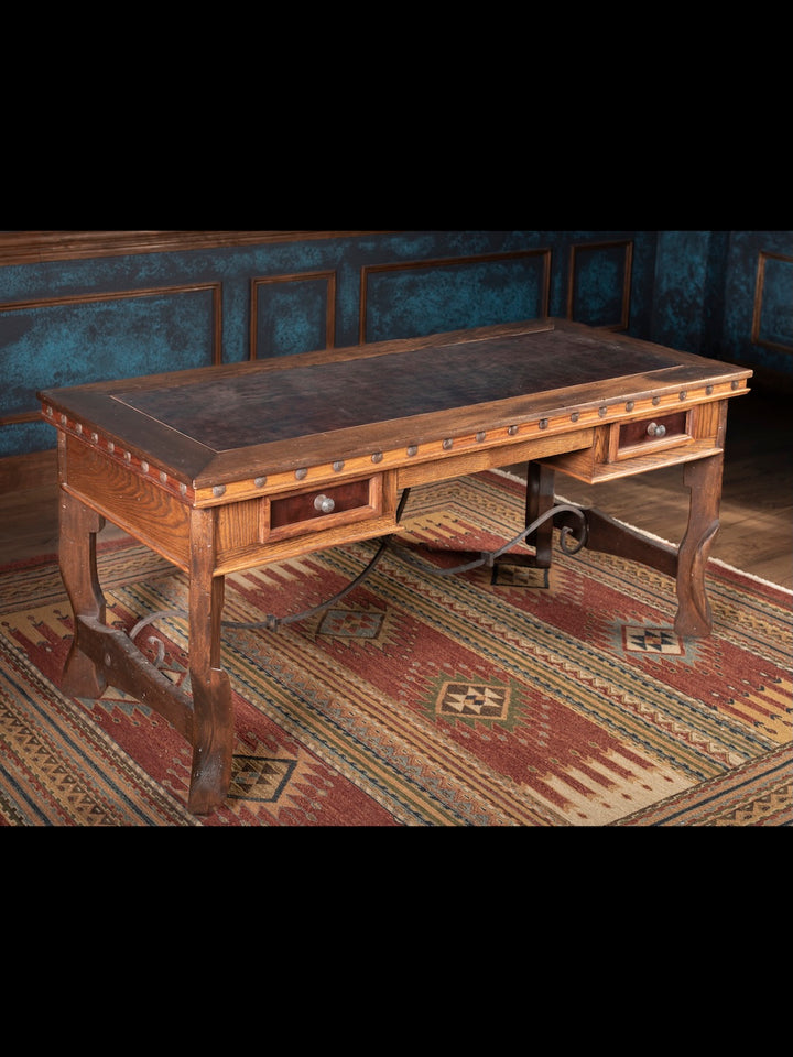 Western Pioneer Leather Inlay Desk