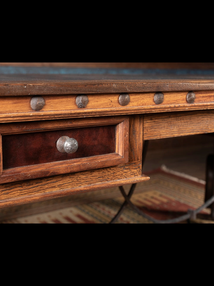 Western Pioneer Leather Inlay Desk