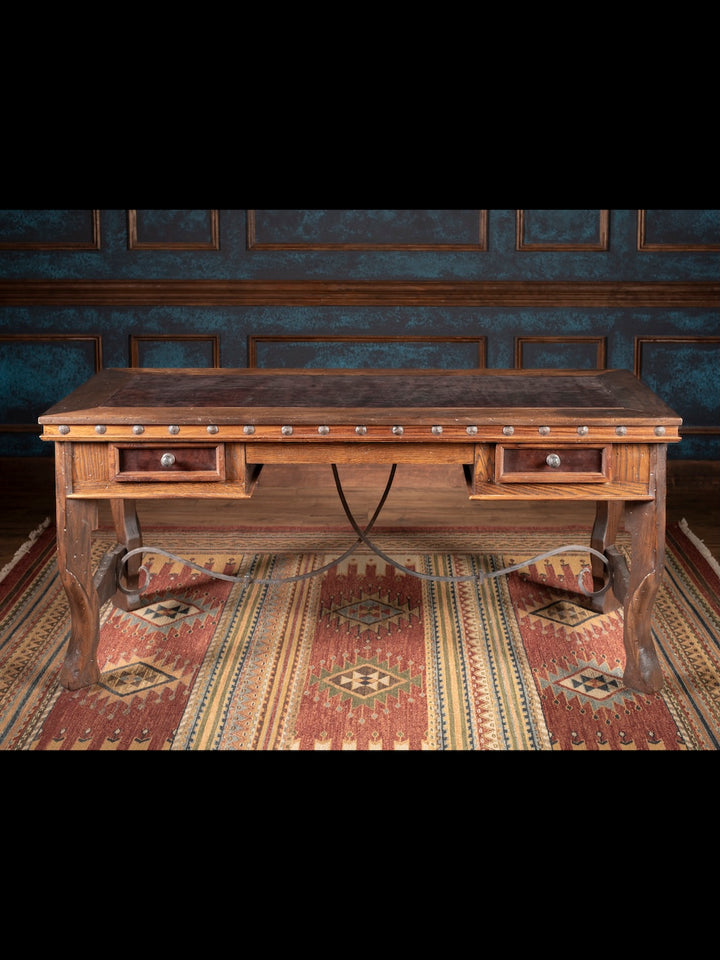 Western Pioneer Leather Inlay Desk