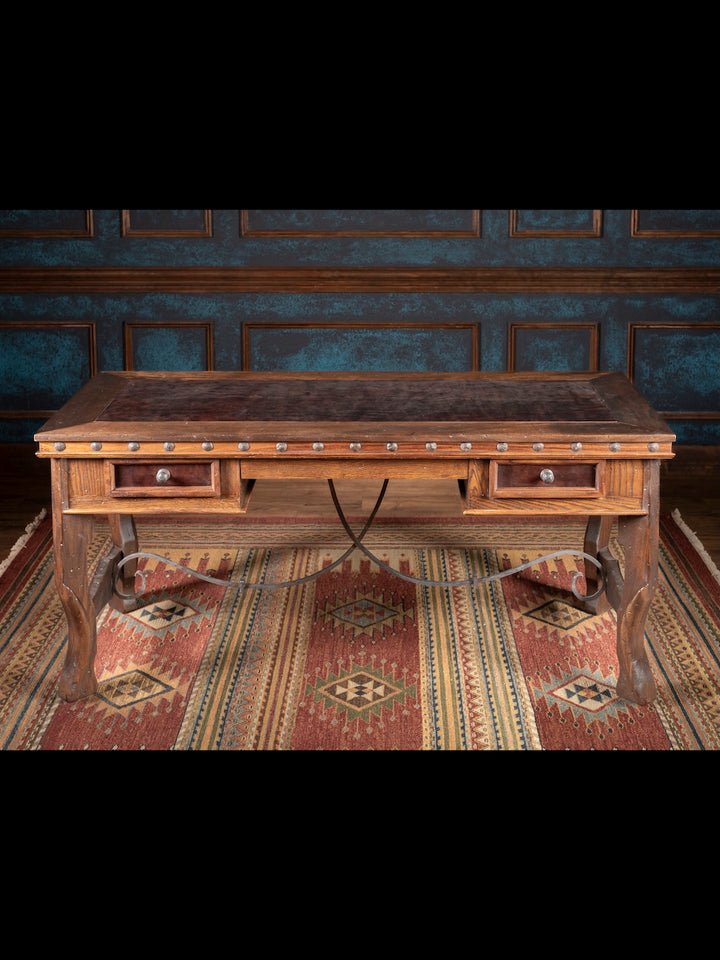 Western Pioneer Leather Inlay Desk