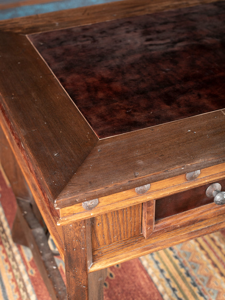 Western Pioneer Leather Inlay Desk