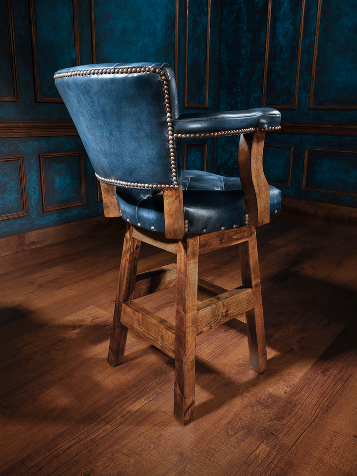 blue western leather bar stool
