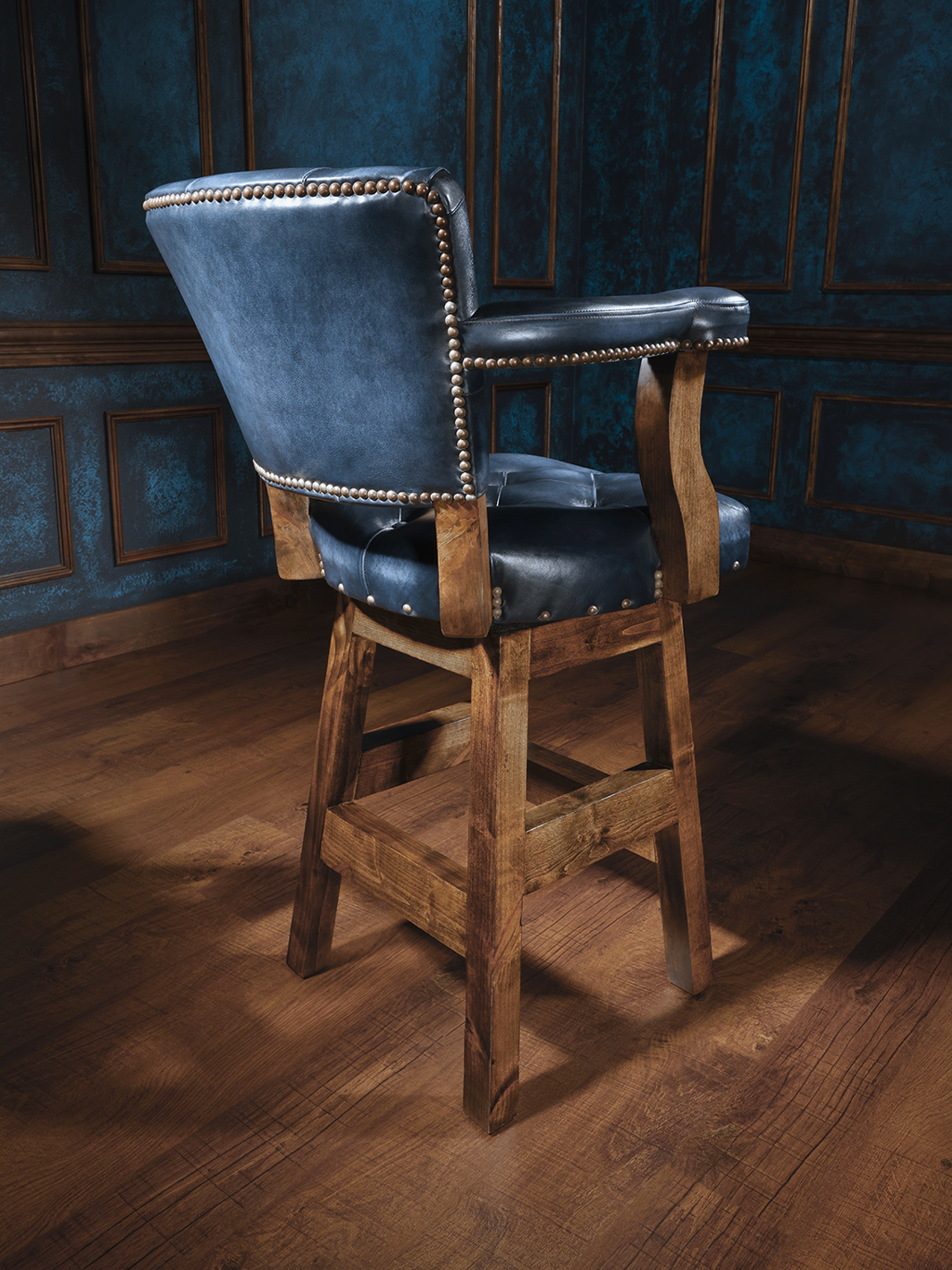 Burnished Blue Chisum Tufted Leather Bar Stool Runyon s Fine