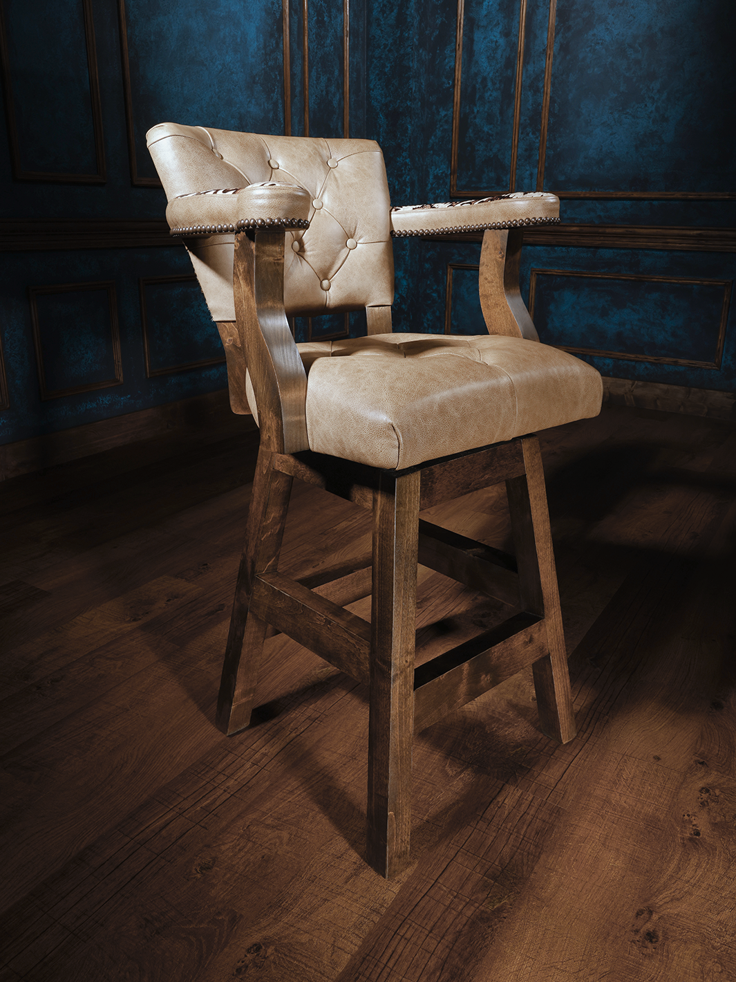 front side view of alf western leather bar stool