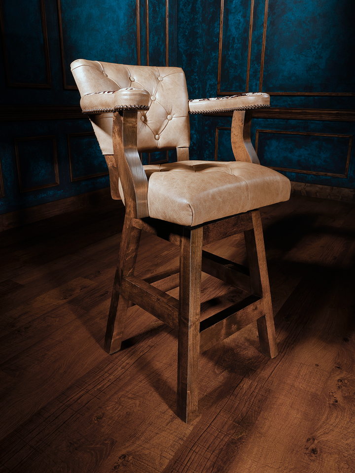 front side view of alf western leather bar stool