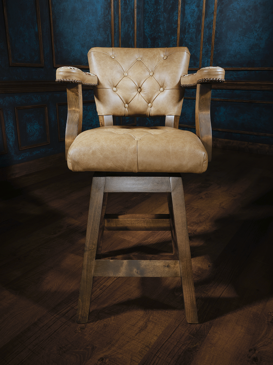 front view of alf western leather bar stool, top grain western leather barstool