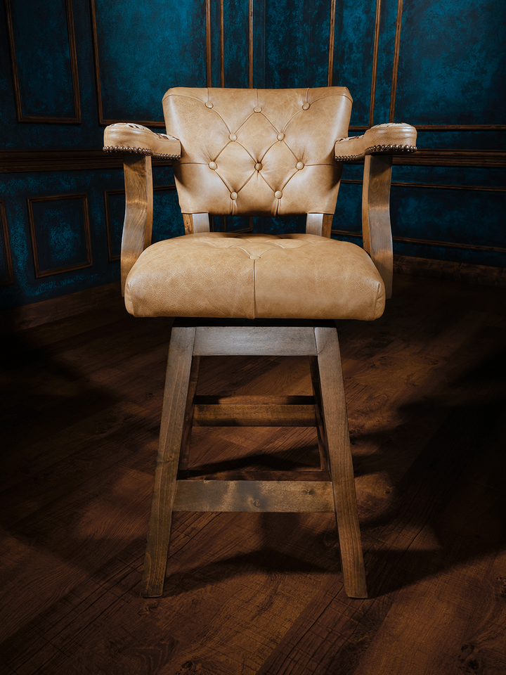 front view of alf western leather bar stool, top grain western leather barstool
