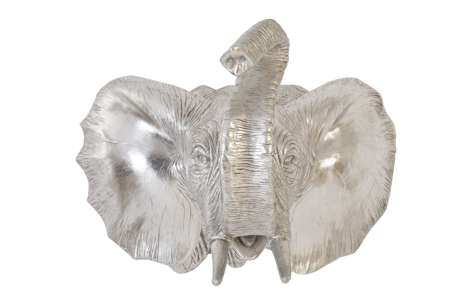 Silver leaf finish elephant wall art sculpture.