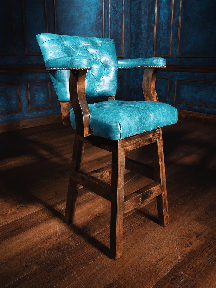 blue leather bar stool