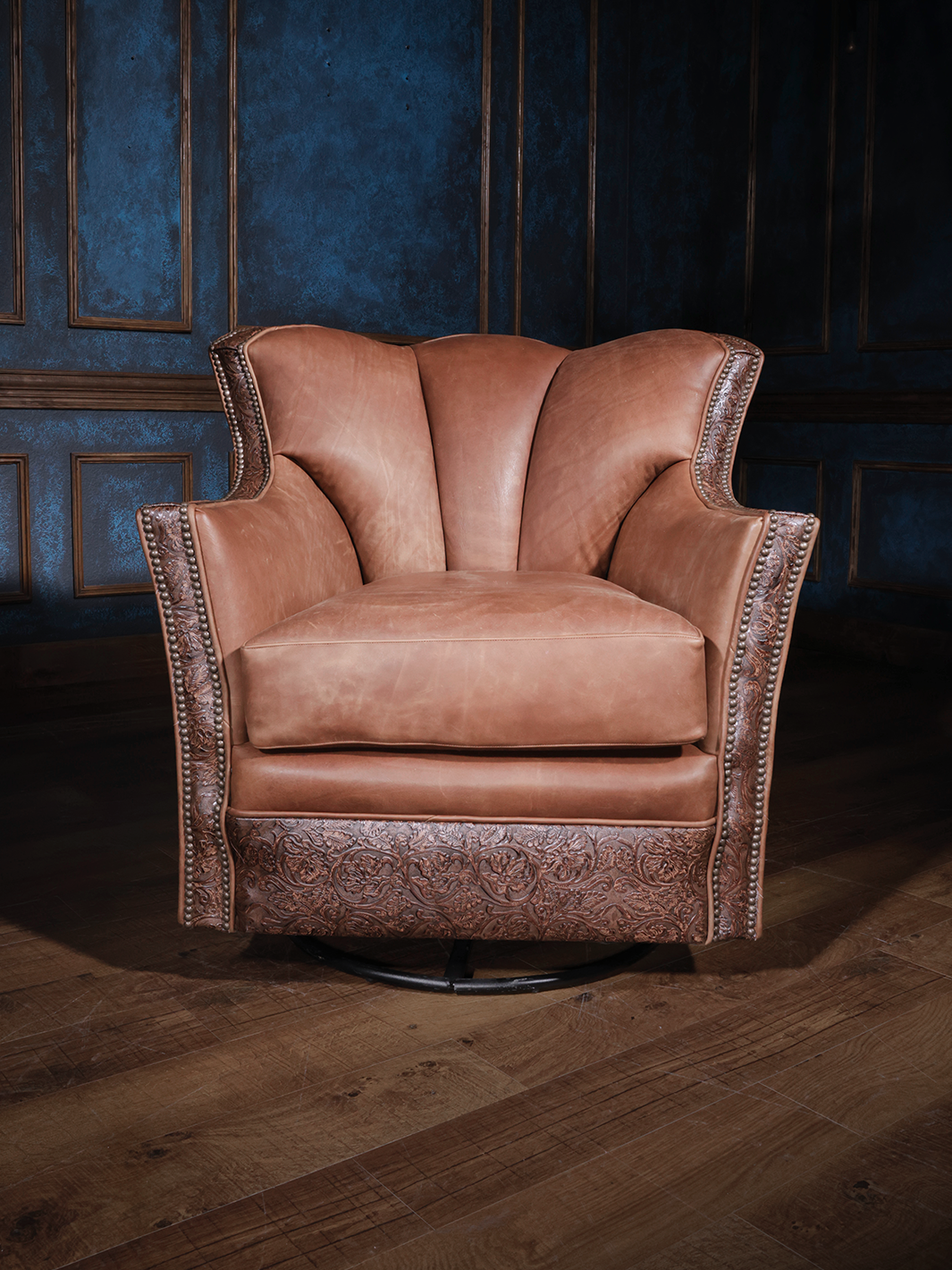 True Grit Western Leather Swivel Chair