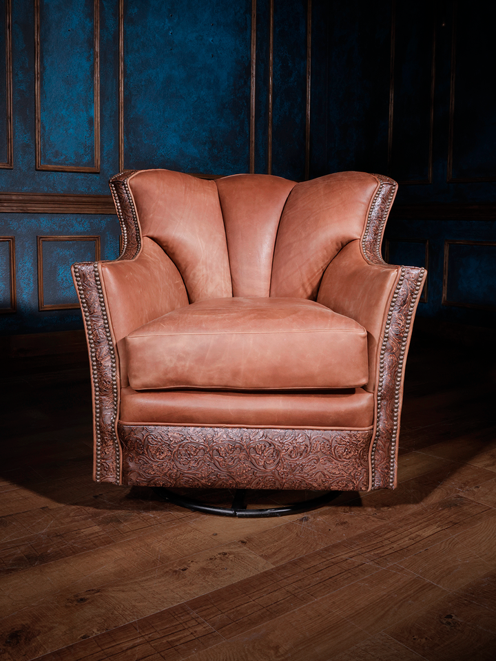 True Grit Western Leather Swivel Chair