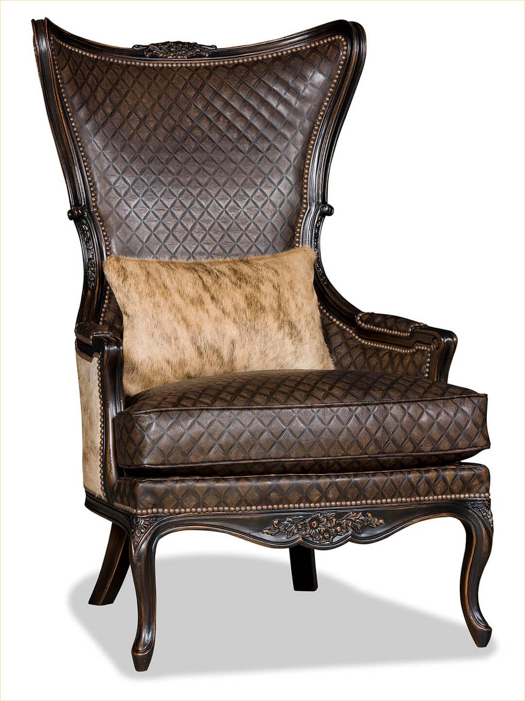 brown leather axis chair with light hide on back