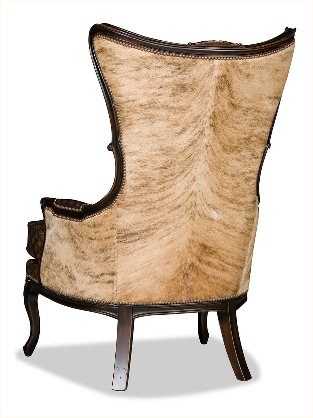 rear view of brown leather axis chair with light hide on back