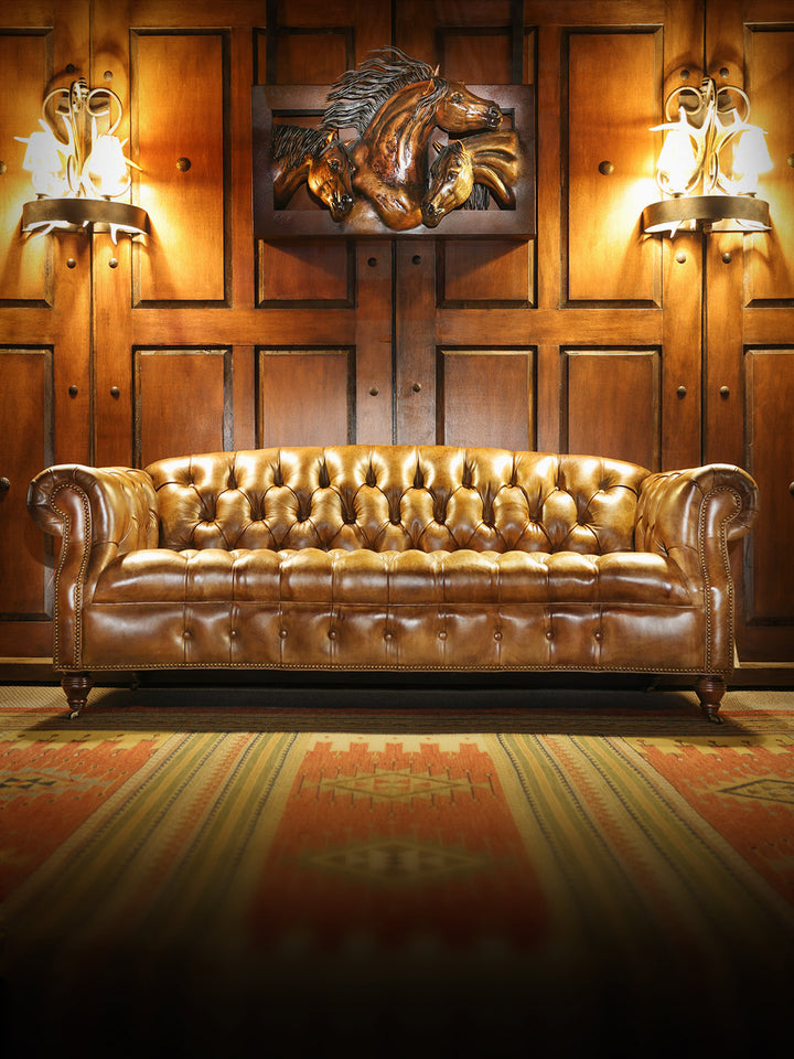 luxurious brown tufted sofa
