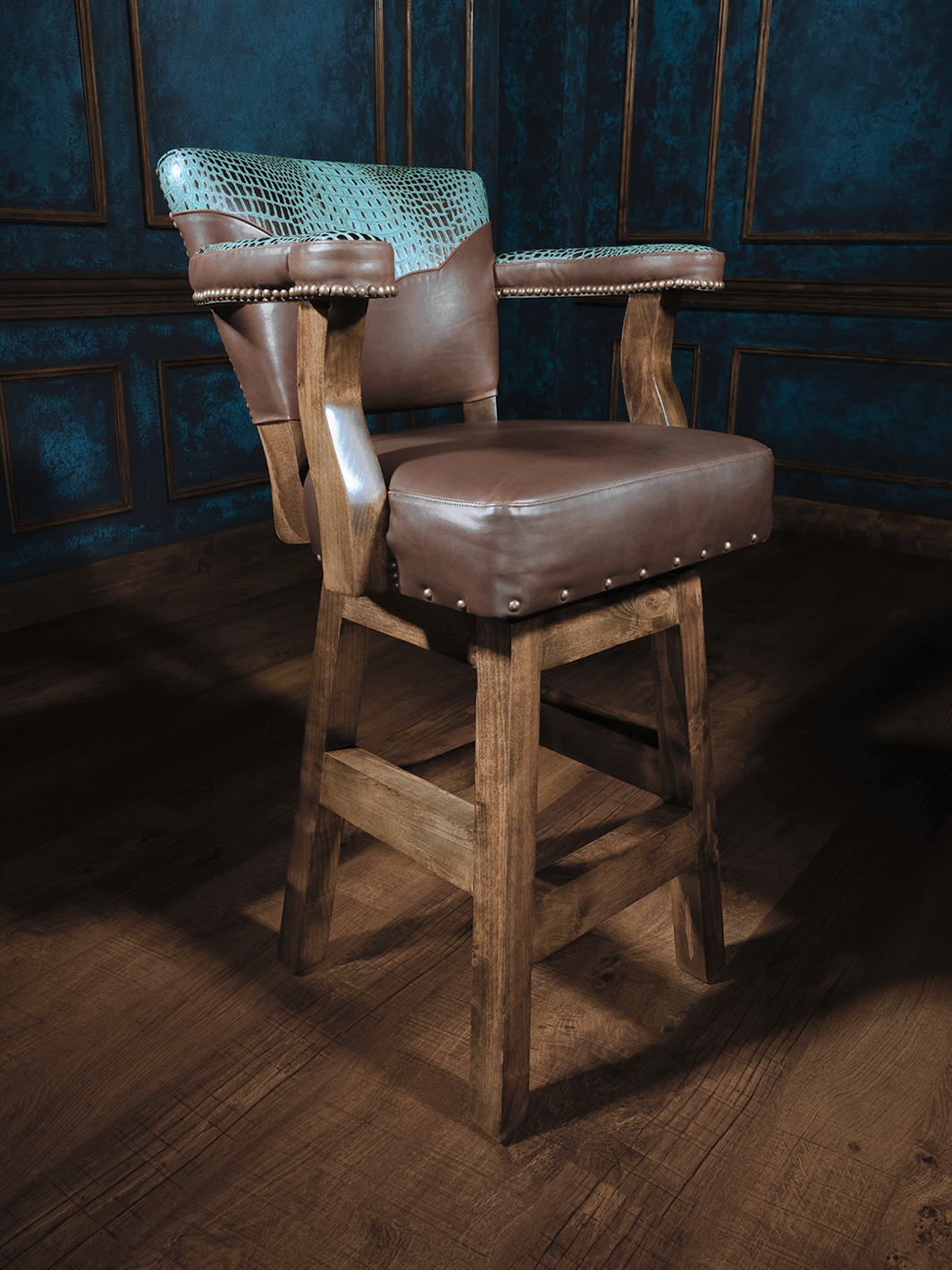 Leather Croc Chisum Western Bar Stool
