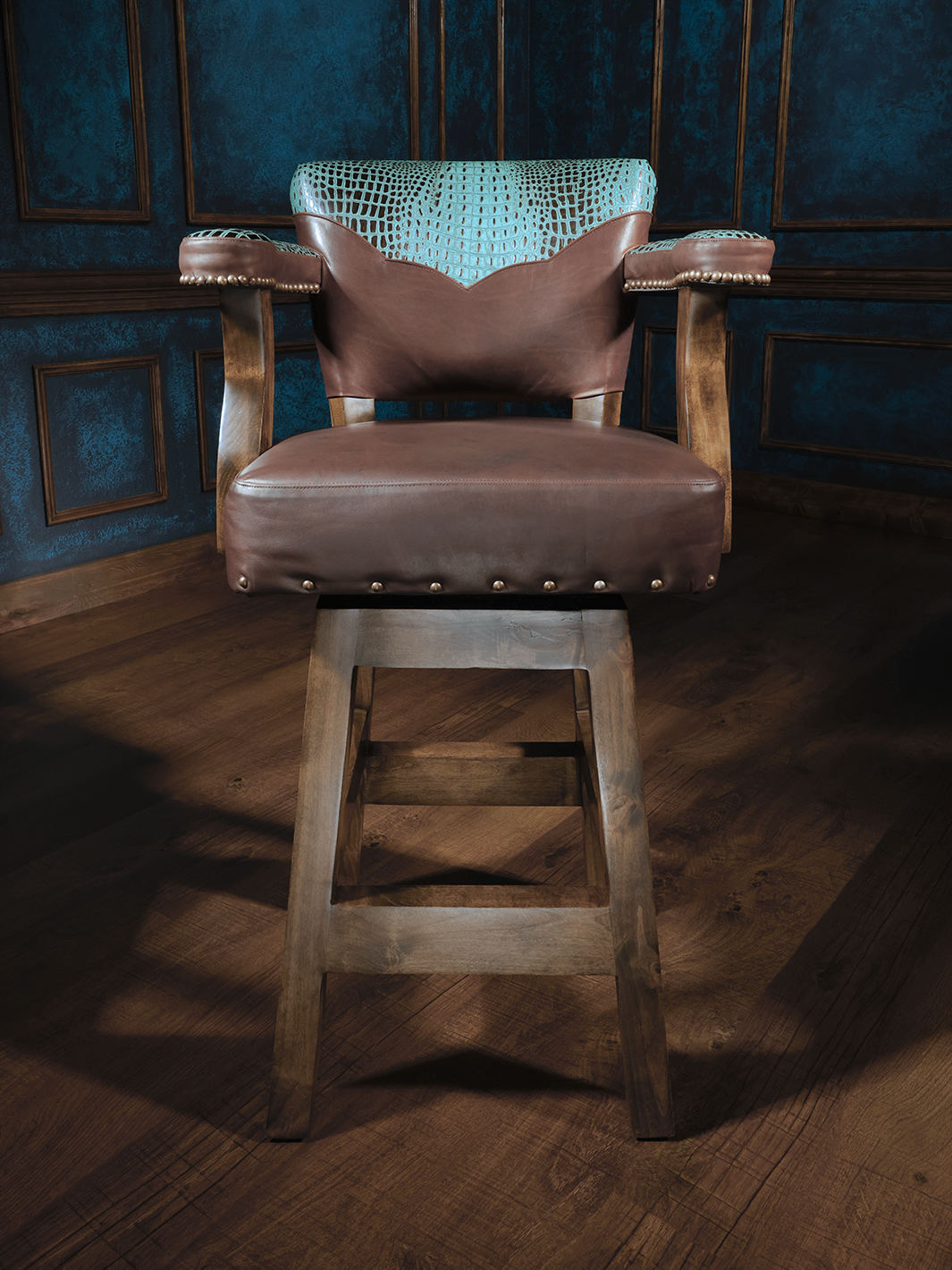brown western leather barstool with croc