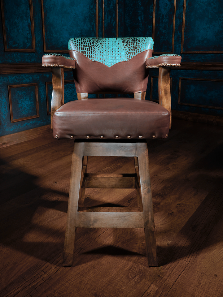 brown western leather barstool with croc