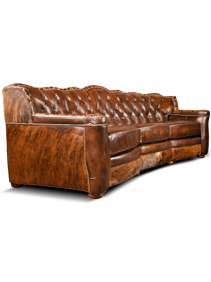 luxurious brown leather/cowhide tufted sofa
