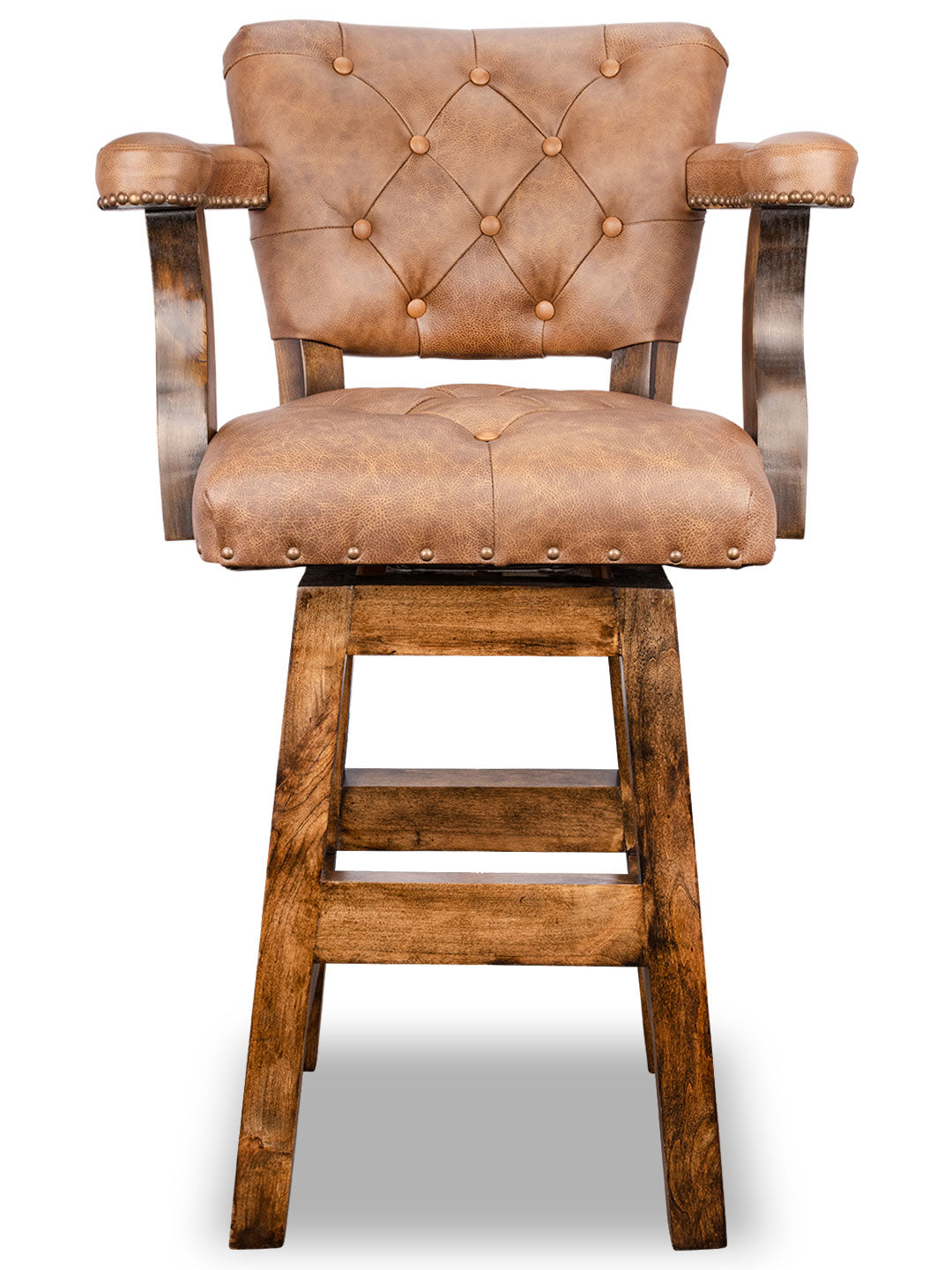 high end brown western leather and cowhide barstool