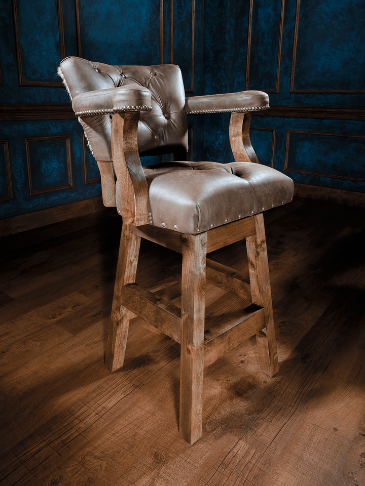 lodge style leather barstool with axis