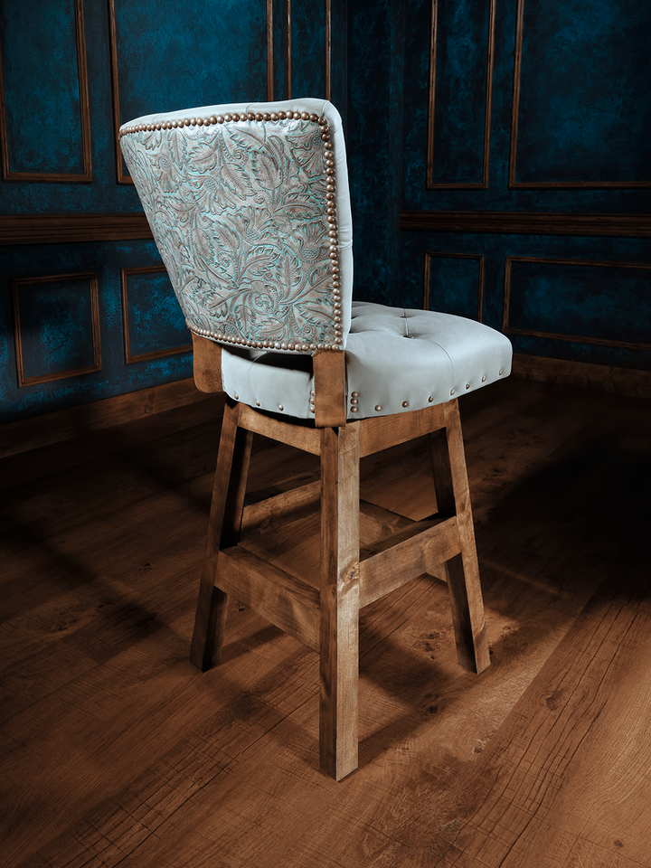armless tooled leather and suede western bar stool