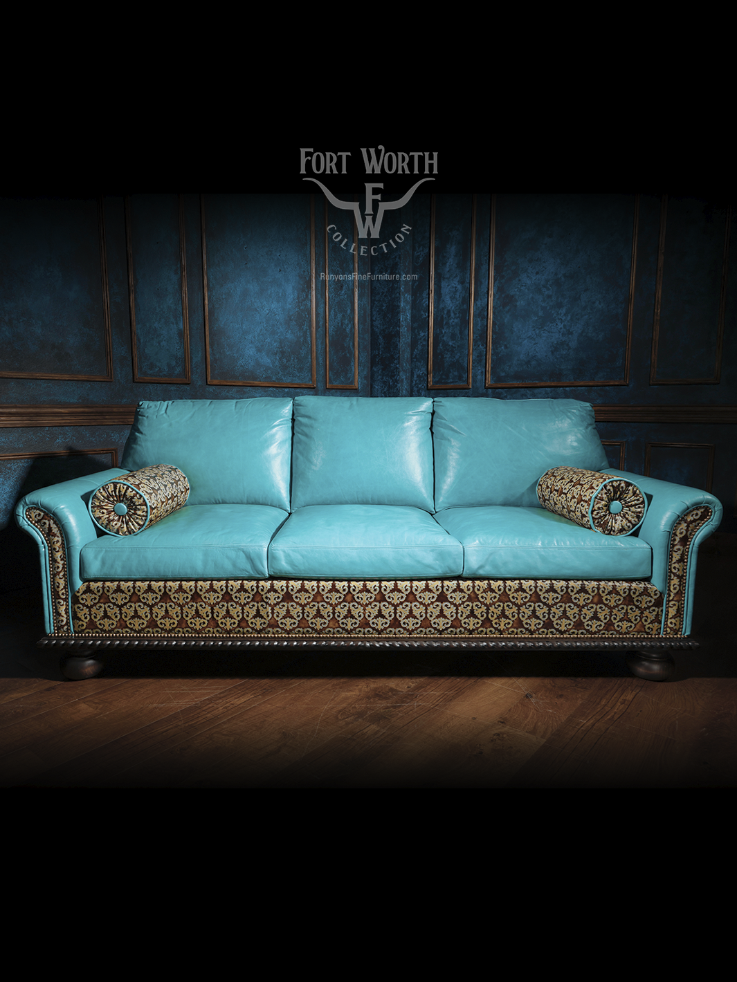 Cowboy Caribbean Blue Leather Sofa Runyon S Fine Furniture