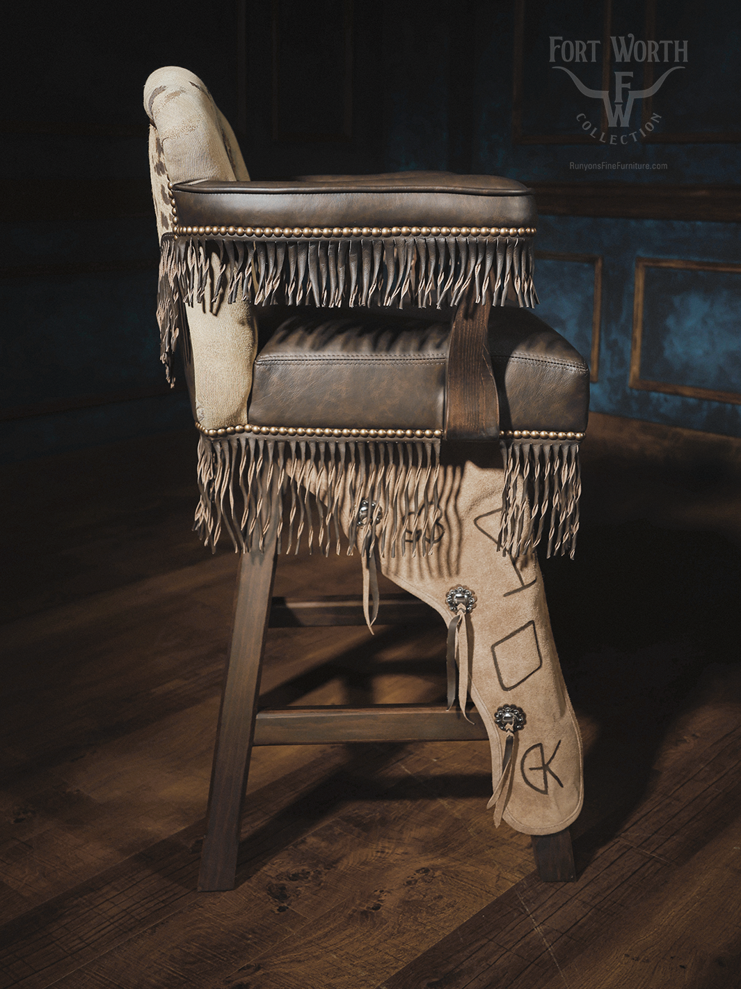 western leather bar stool with chaps
