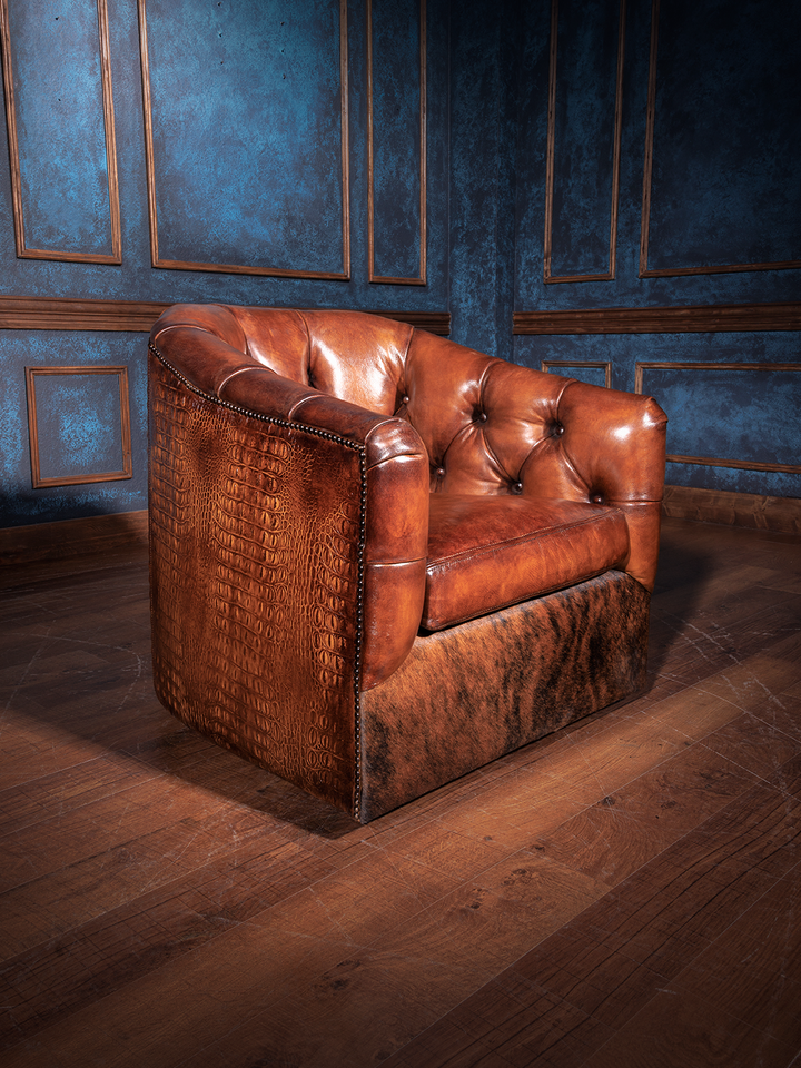 Western Elegance Leather Swivel Chair