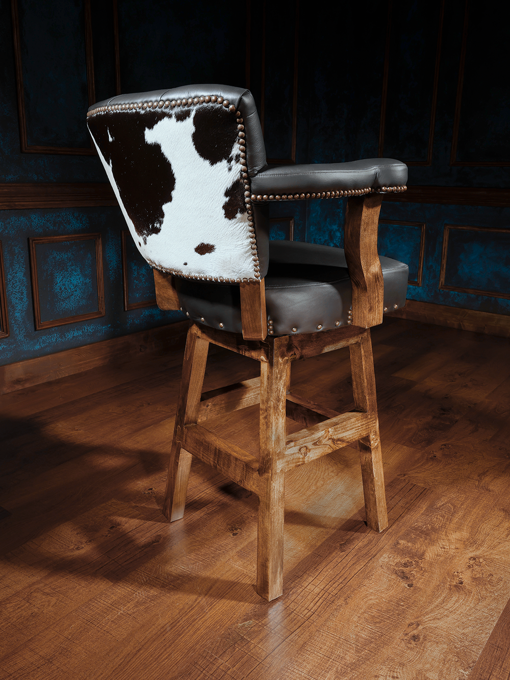 western cowhide and leather barstool