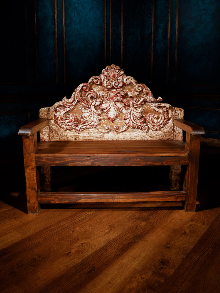 Ornate Carved Wood Bench