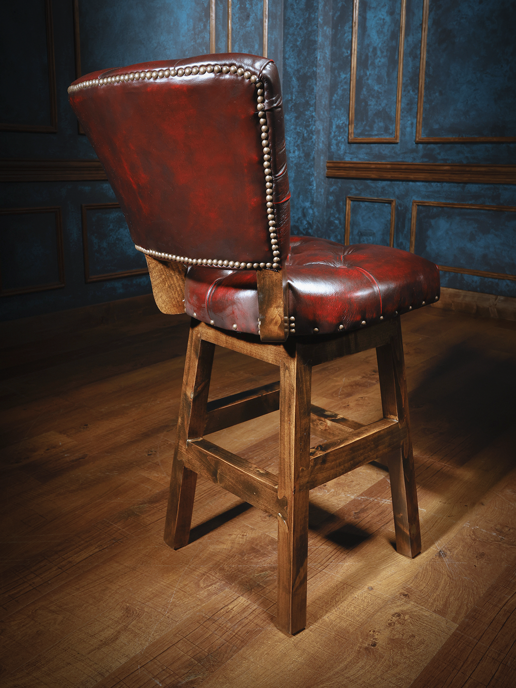 Armless Red Tufted Leather Chisum Western Swivel Bar Stool