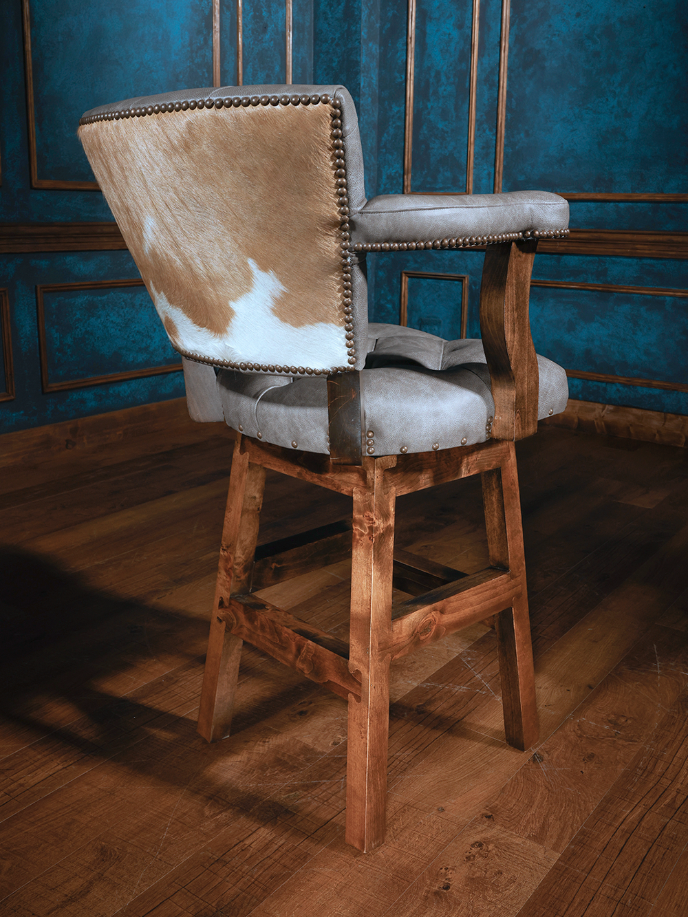 leather and cowhide western barstool