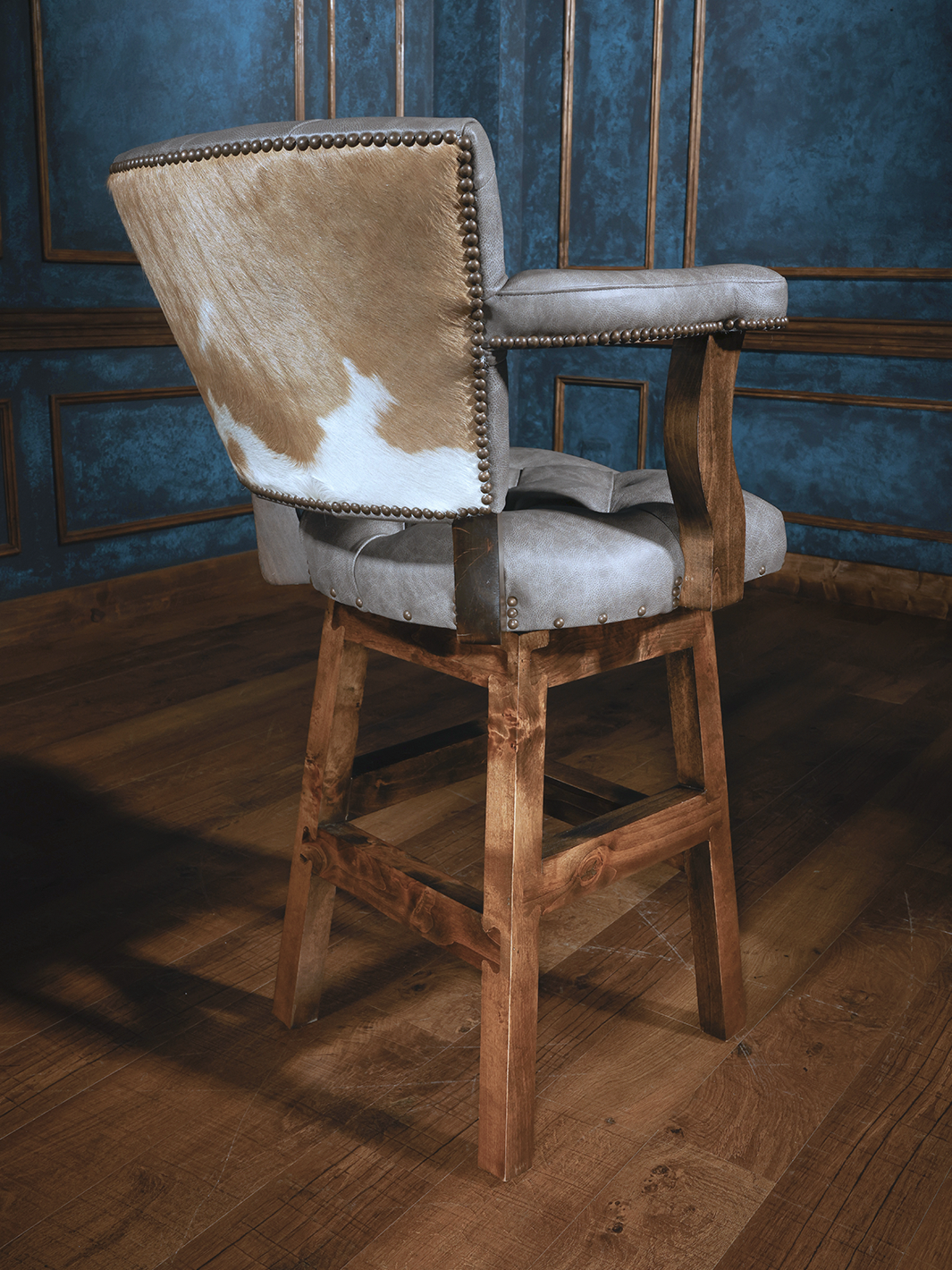 leather and cowhide western barstool